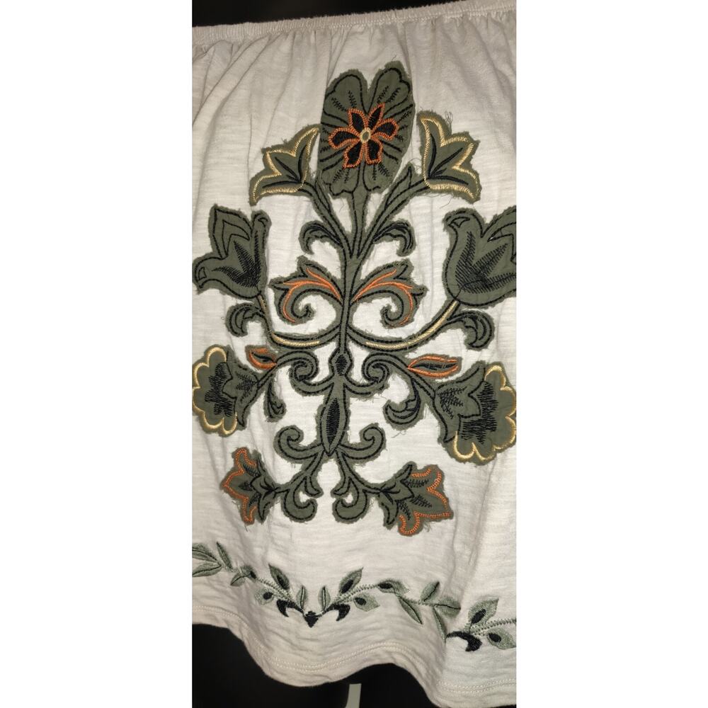 Democracy Peasant Top Sz L Boho Gypsy Off White Beige Flutter Sleeve Runs Small - Picture 5 of 16
